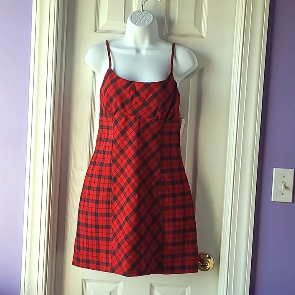 Wild Fable red plaid spaghetti strap dress size small